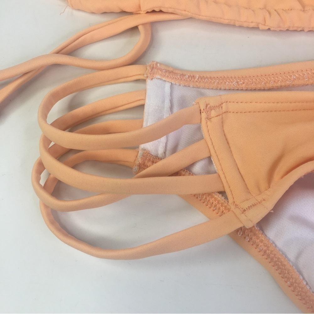New Orange Peach Strappy Swimsuit Set Top Bottom Size Large - Picture 4 of 8